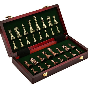 Tablero Ajedrez Deluxe Piezas Metálicas Cobre Y Bronce 40x40