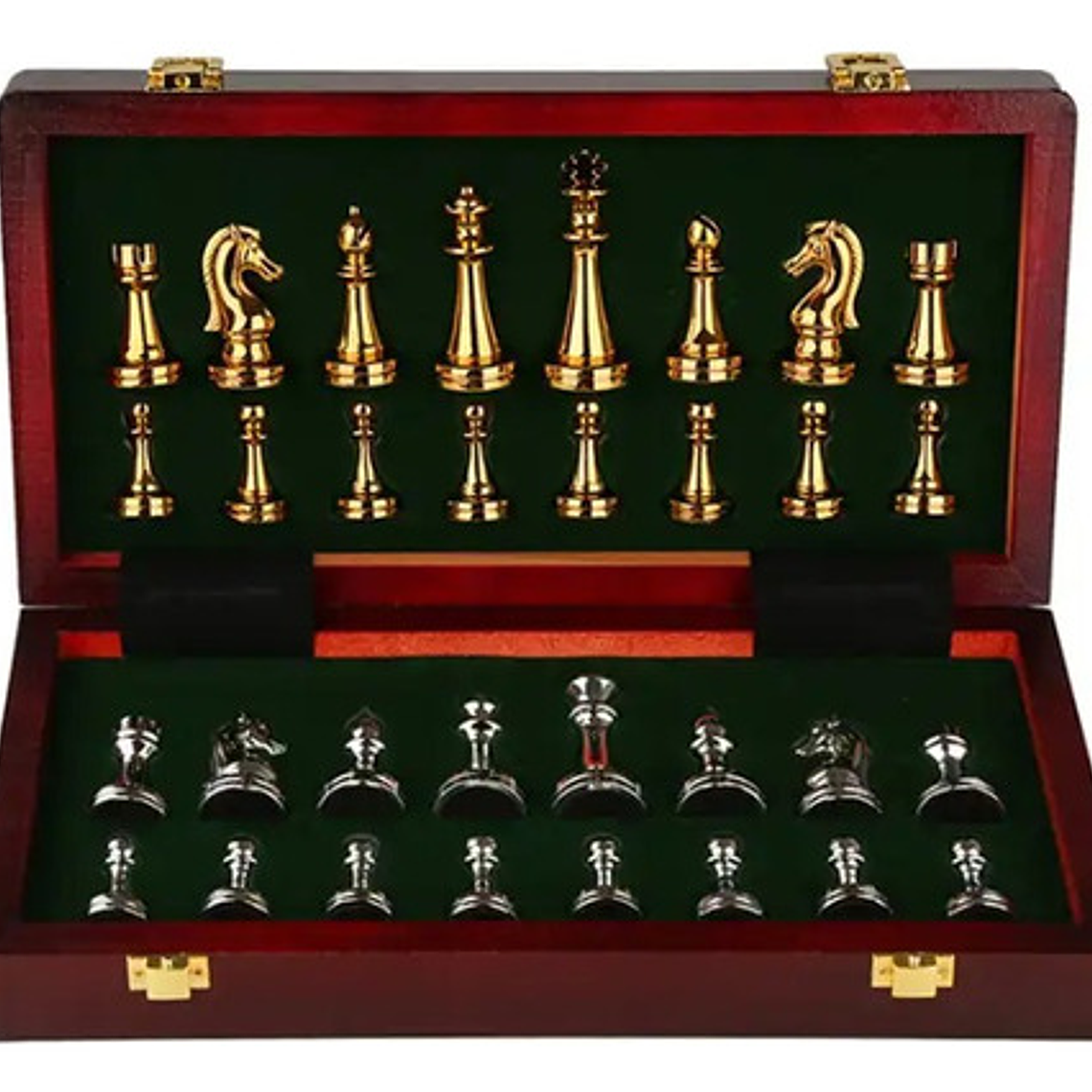 Tablero Ajedrez Deluxe Pzas Metálicas Doradas Plateadas 30cm 1