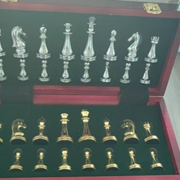 Tablero Ajedrez Deluxe Pzas Metálicas Doradas Plateadas 30cm 4