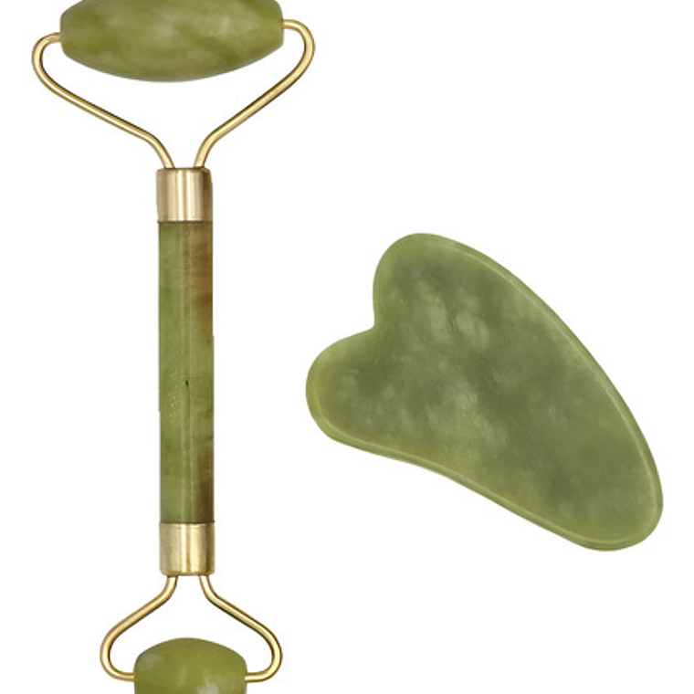 Rodillo Facial Roller Jade Doble + Piedra Gua Sha Santiago 1