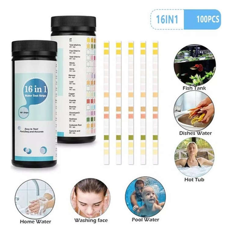 Set 100 Tiras De Medición Agua Único 16 Parámetros Pureza 5