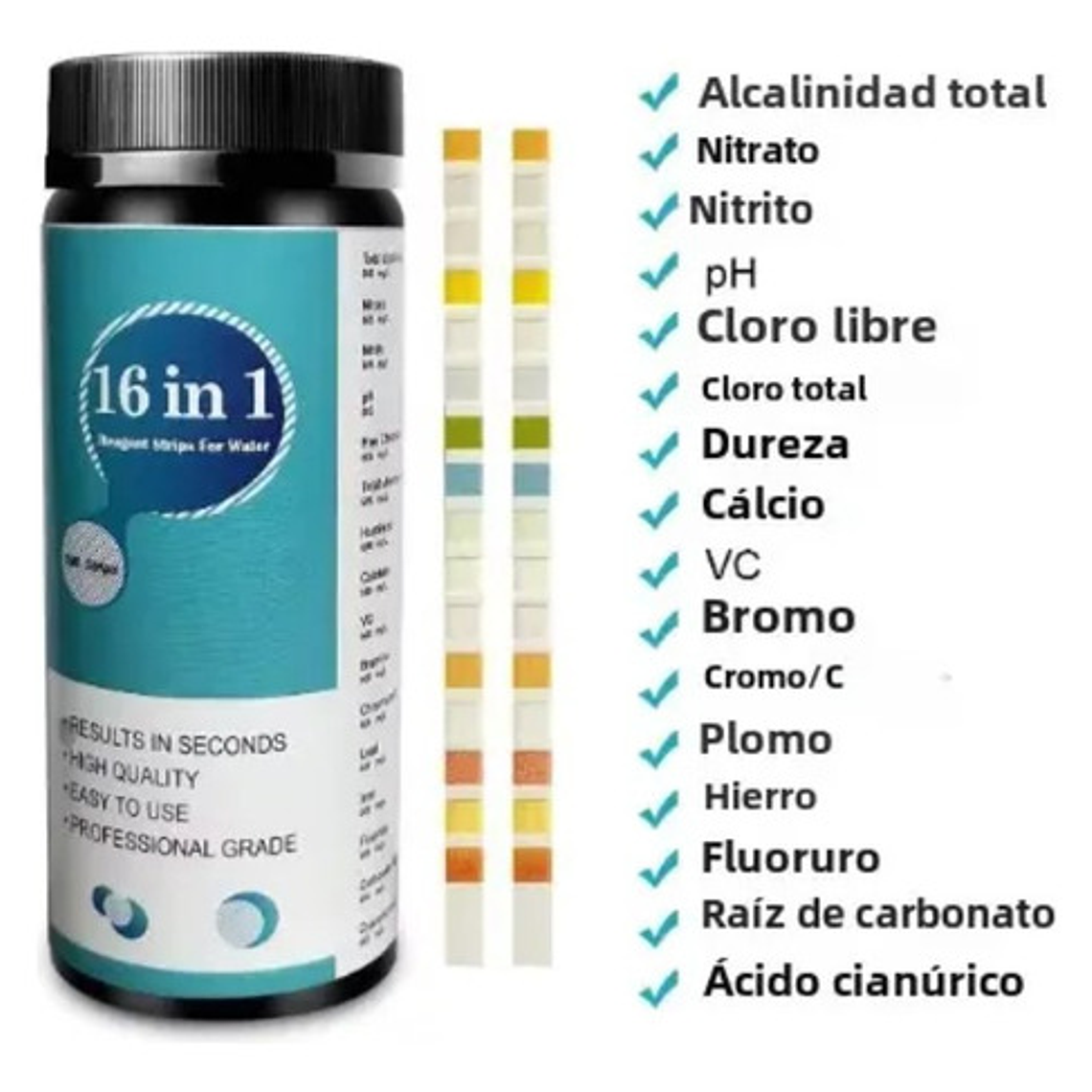 Set 100 Tiras De Medición Agua Único 16 Parámetros Pureza 9
