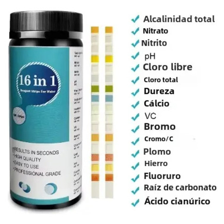 Set 100 Tiras De Medición Agua Único 16 Parámetros Pureza 9