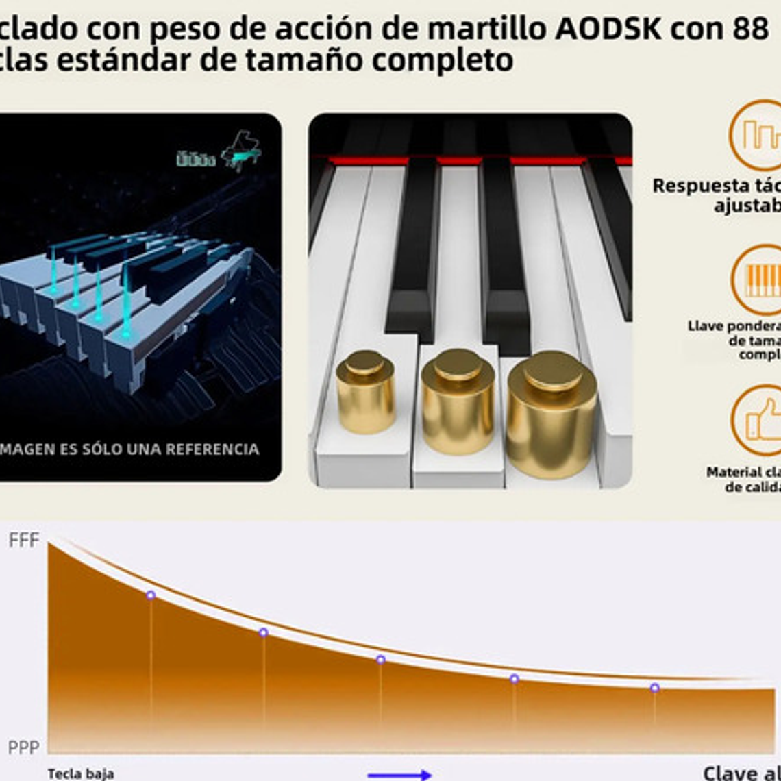 Piano Digital Pacard Realista 88 Teclas Madera Usb 8