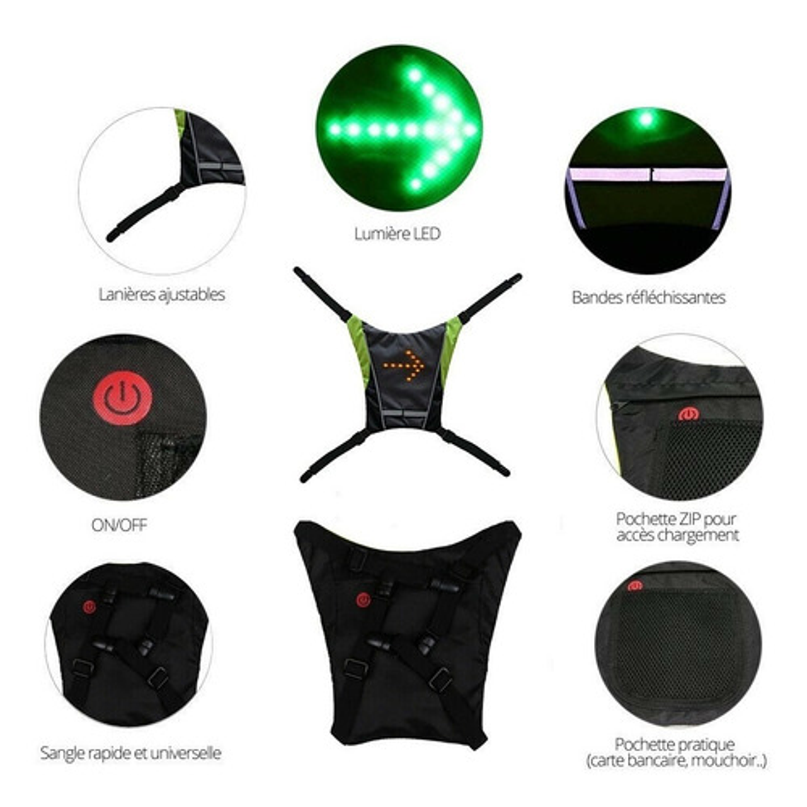 Arnés Led Mochila Chaleco Con Control Bicicleta Santiago 10