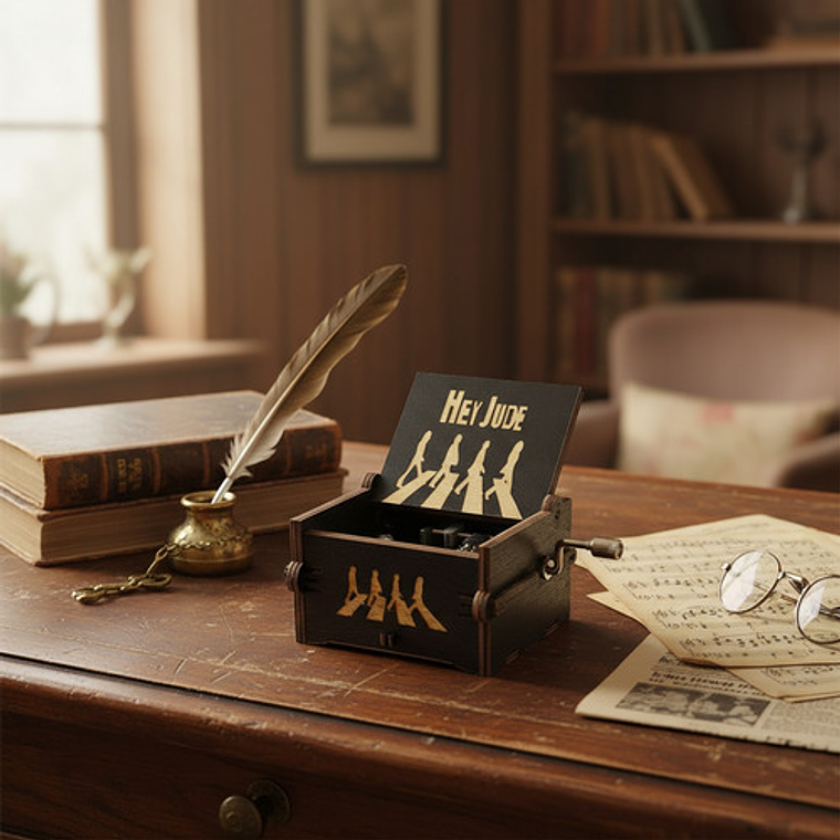 Caja Musical De Madera Con Manivela Hey Jude The Beatles 4