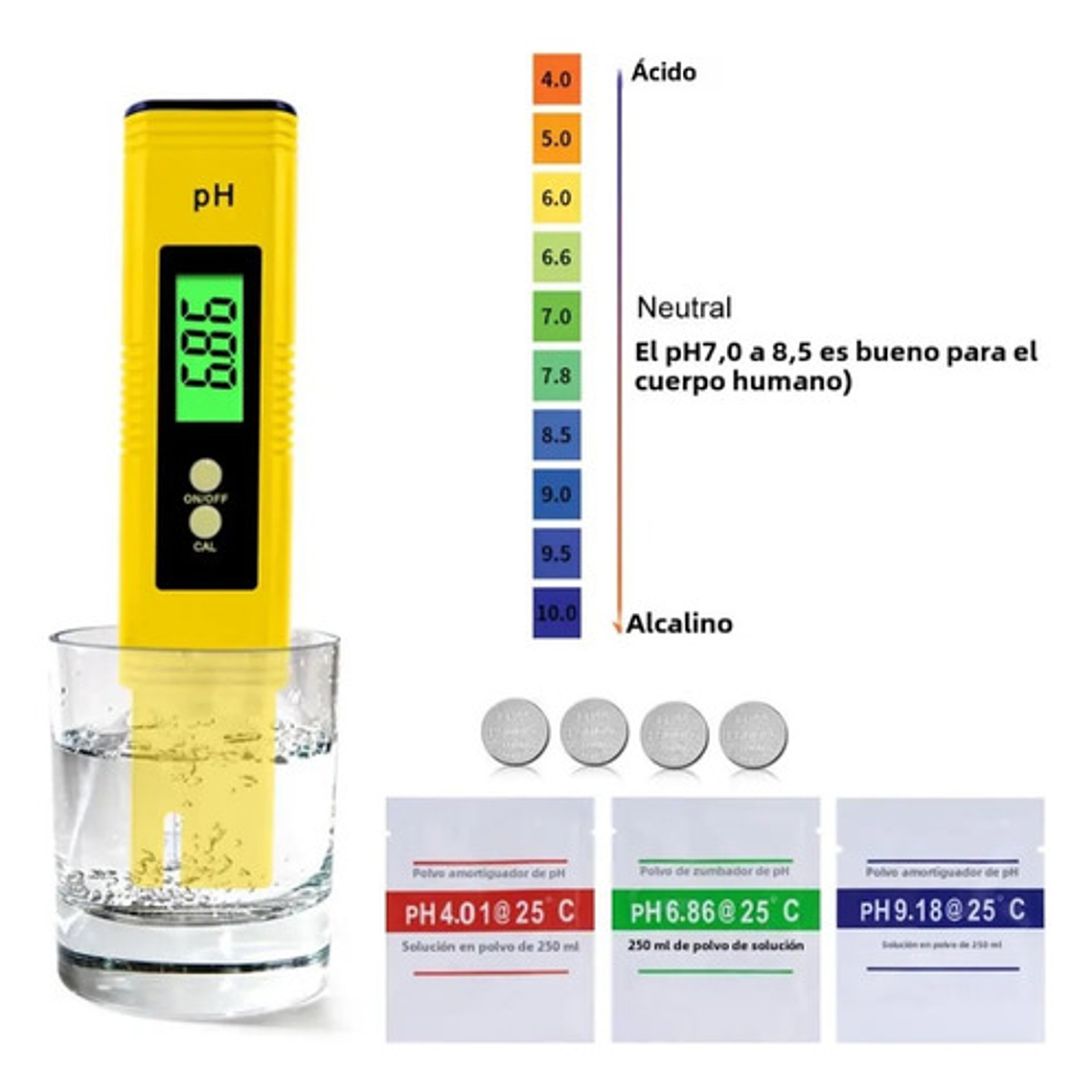 Medidor Digital De Ph Autocalibre Phmetro 3 Puntos C/estuche 6