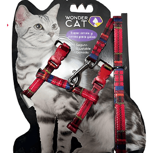 Set Correa + Arnés Gato Diseño Escocés Wondercat Mascotas