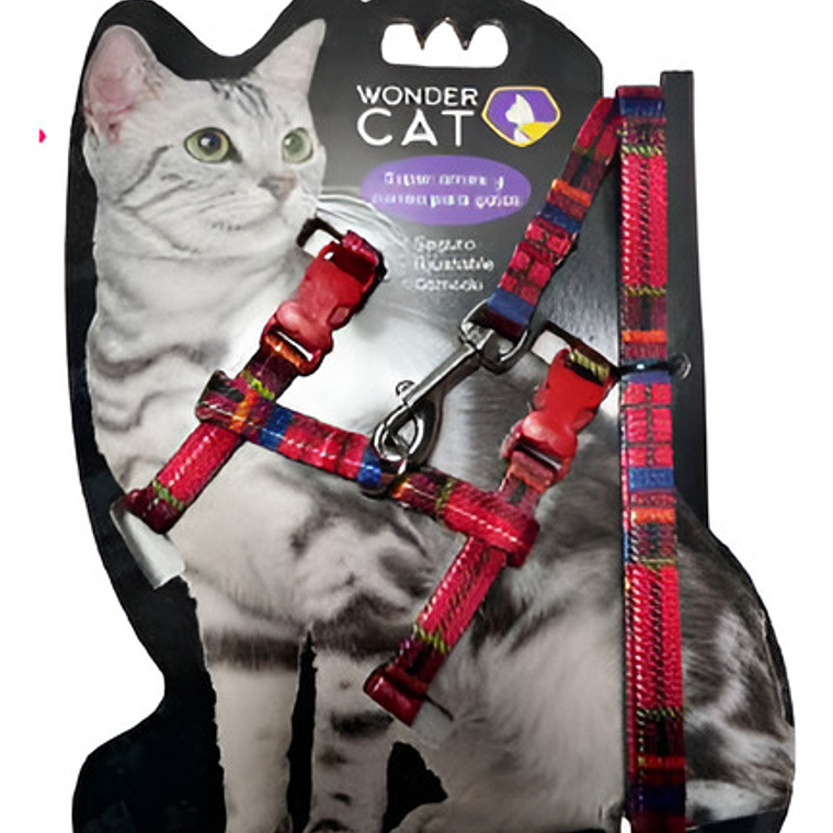 Set Correa + Arnés Gato Diseño Escocés Wondercat Mascotas 1