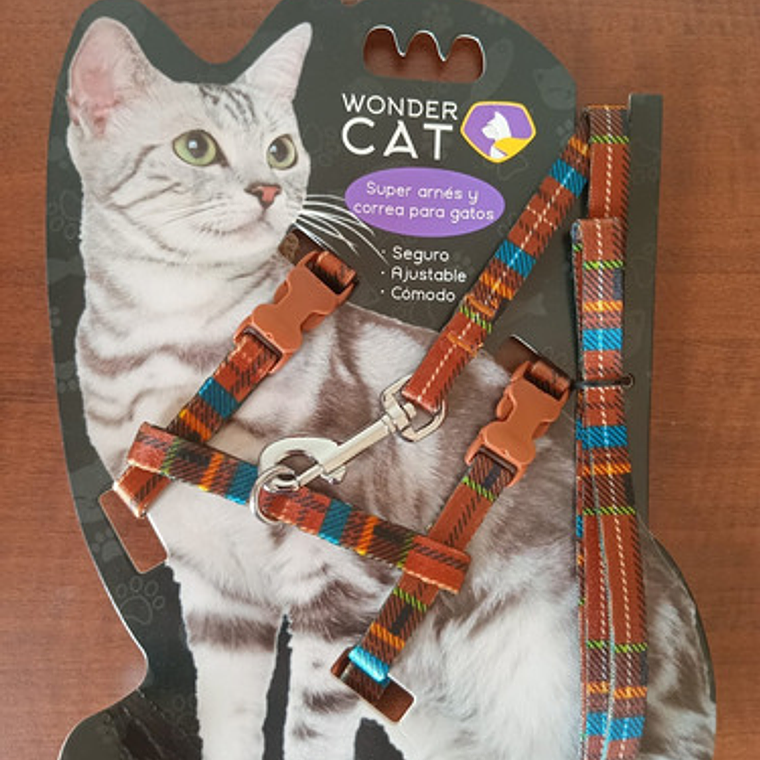 Set Correa + Arnés Gato Diseño Escocés Wondercat Mascotas 5