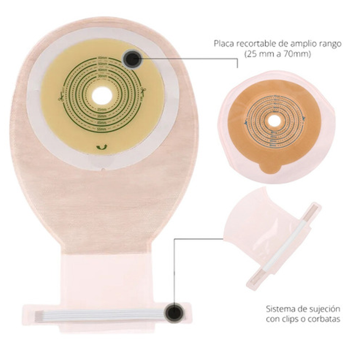 10x Bolsa Colostomia Placa Aro Ostomia 65mm Anti Olor Gases Color Crema 6