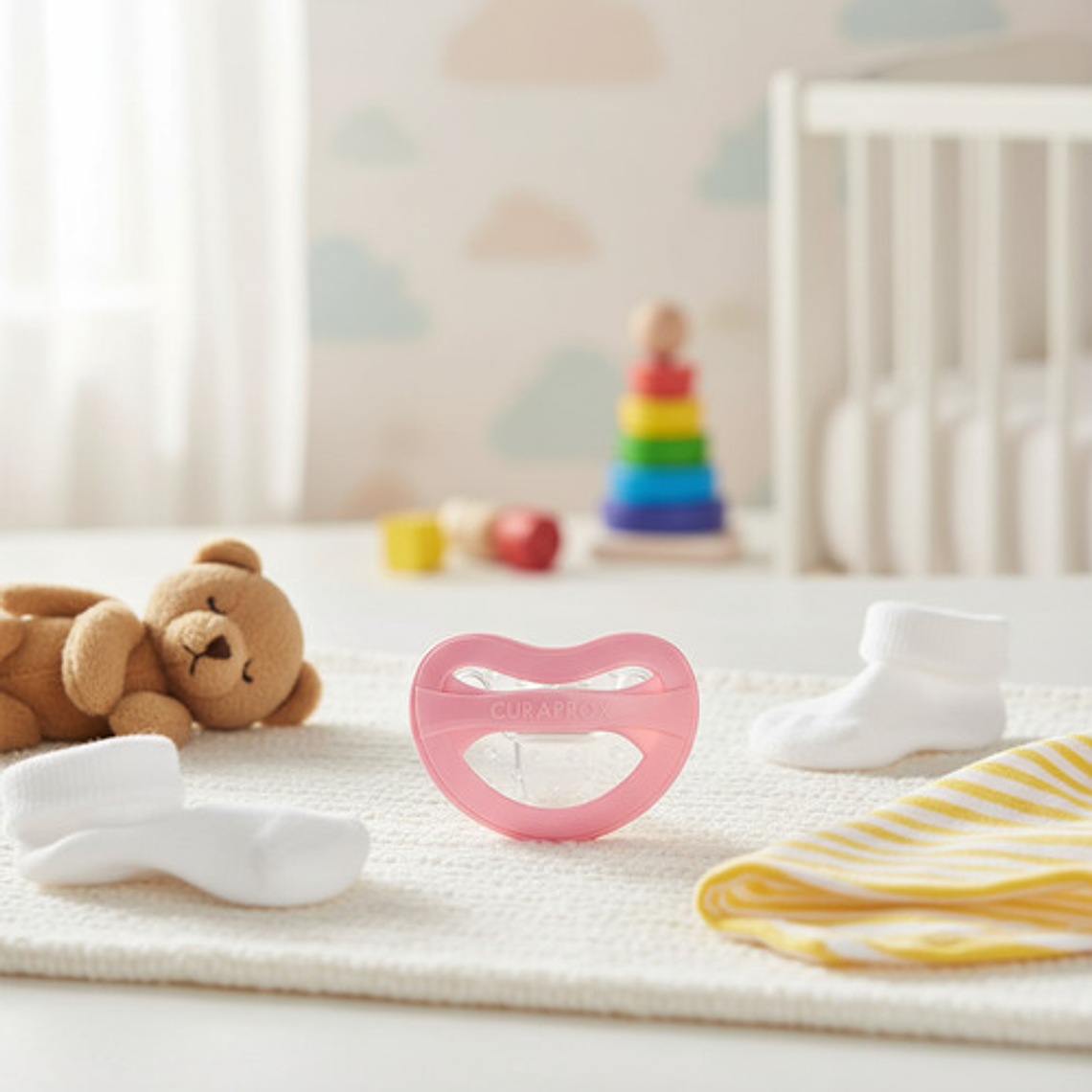 Set Chupete Fisiológico Bebés Curaprox + Sujetador Comodidad 14
