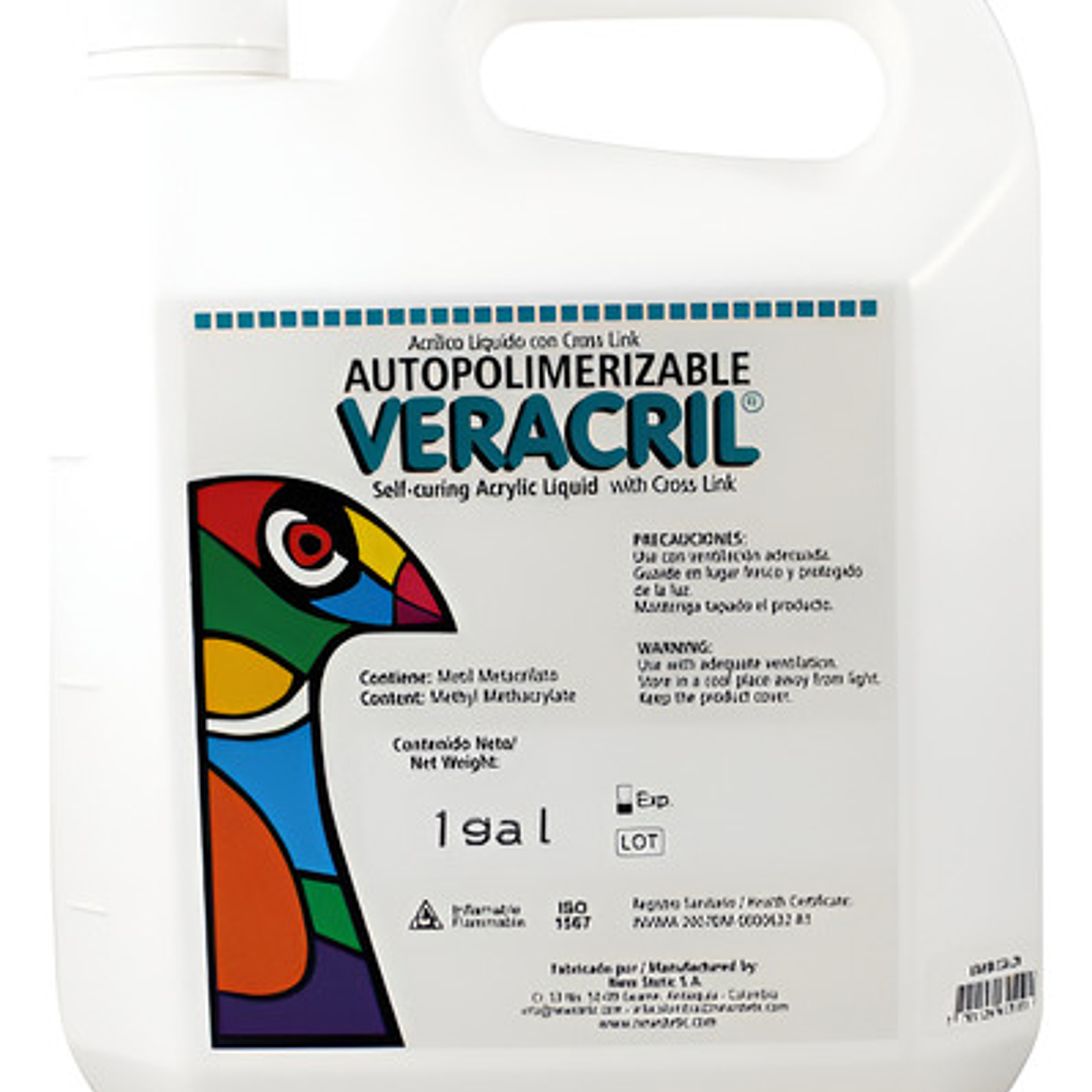 Monómero Veracril Autocurado Líquido Dental 1 Galón 3.72lt 1