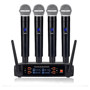Micrófonos Inalámbricos Profesionales Karaoke Kit 4 Canalesuhf Receptor Alta Calidad Para Eventos Y Karaoke Negro