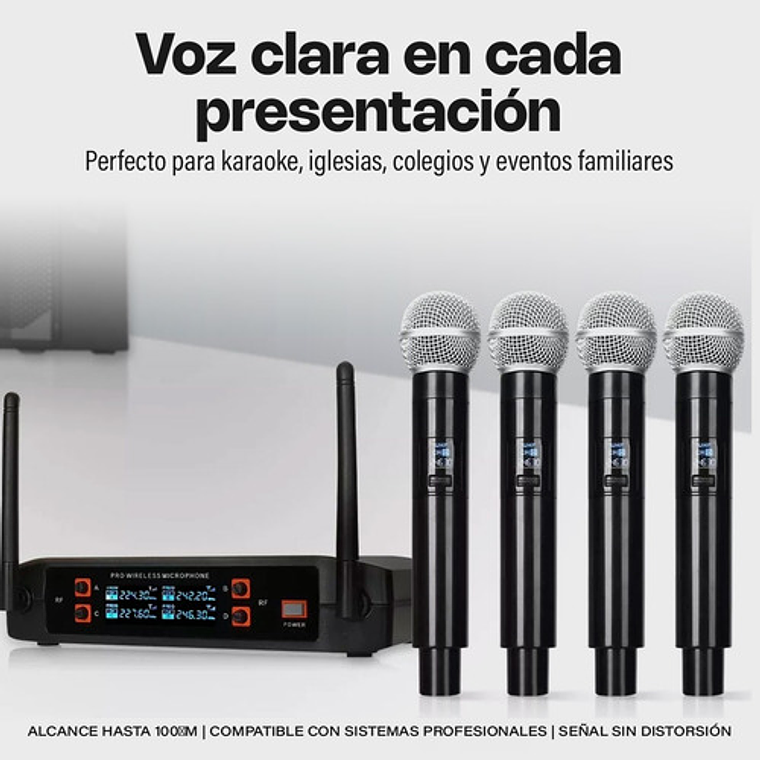 Micrófonos Inalámbricos Profesionales Karaoke Kit 4 Canalesuhf Receptor Alta Calidad Para Eventos Y Karaoke Negro 2