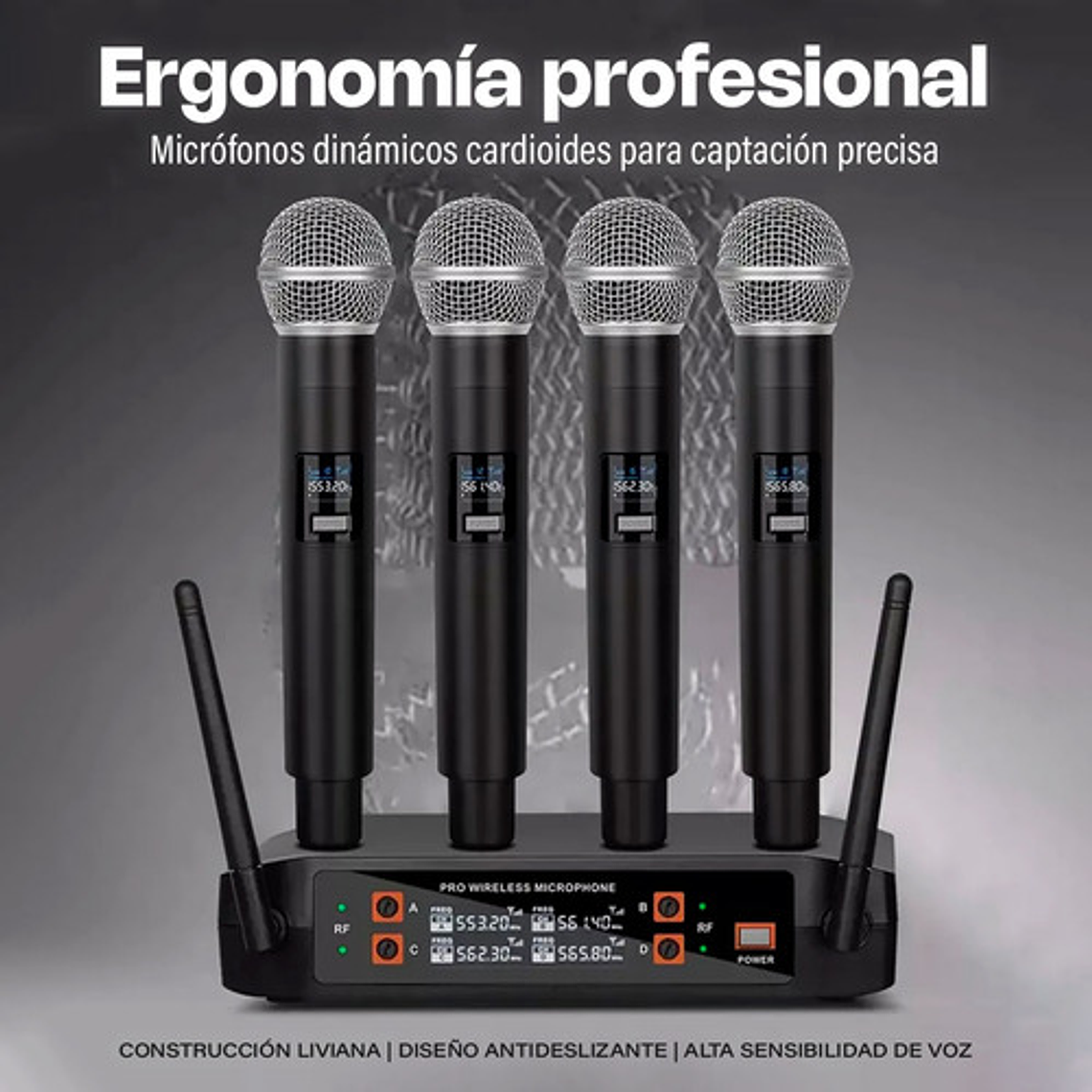 Micrófonos Inalámbricos Profesionales Karaoke Kit 4 Canalesuhf Receptor Alta Calidad Para Eventos Y Karaoke Negro 6