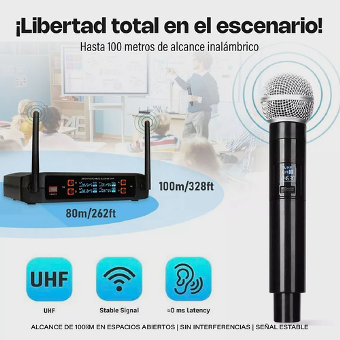 Micrófonos Inalámbricos Profesionales Karaoke Kit 4 Canalesuhf Receptor Alta Calidad Para Eventos Y Karaoke Negro 7