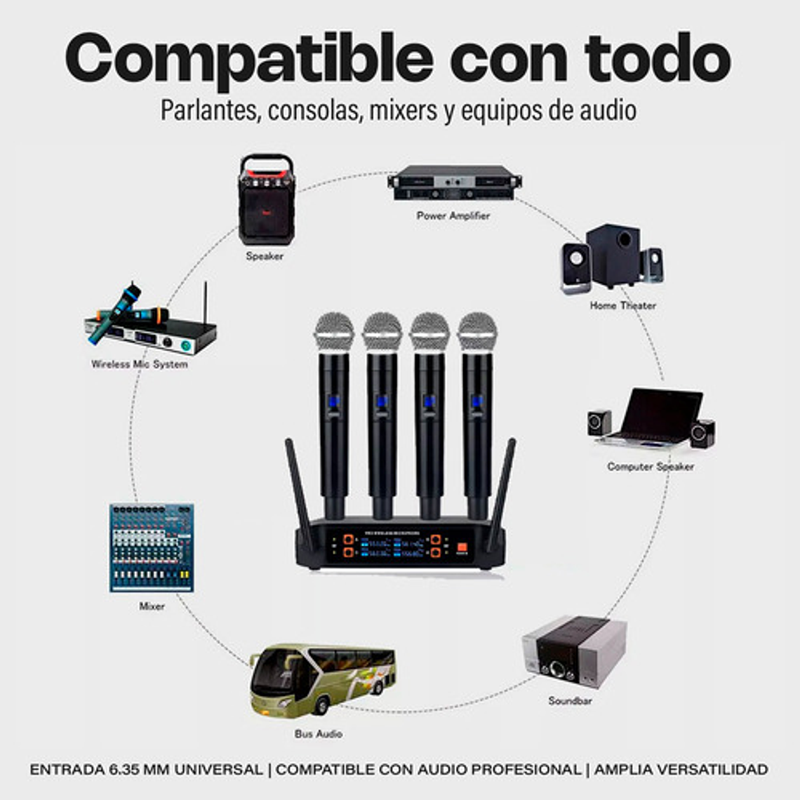 Micrófonos Inalámbricos Profesionales Karaoke Kit 4 Canalesuhf Receptor Alta Calidad Para Eventos Y Karaoke Negro 8