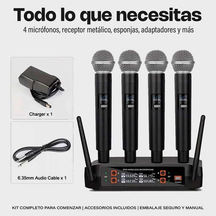 Micrófonos Inalámbricos Profesionales Karaoke Kit 4 Canalesuhf Receptor Alta Calidad Para Eventos Y Karaoke Negro 10