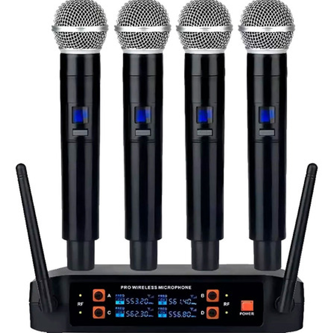 Micrófonos Inalámbricos Profesionales Karaoke Kit 4 Canalesuhf Receptor Alta Calidad Para Eventos Y Karaoke Negro 11
