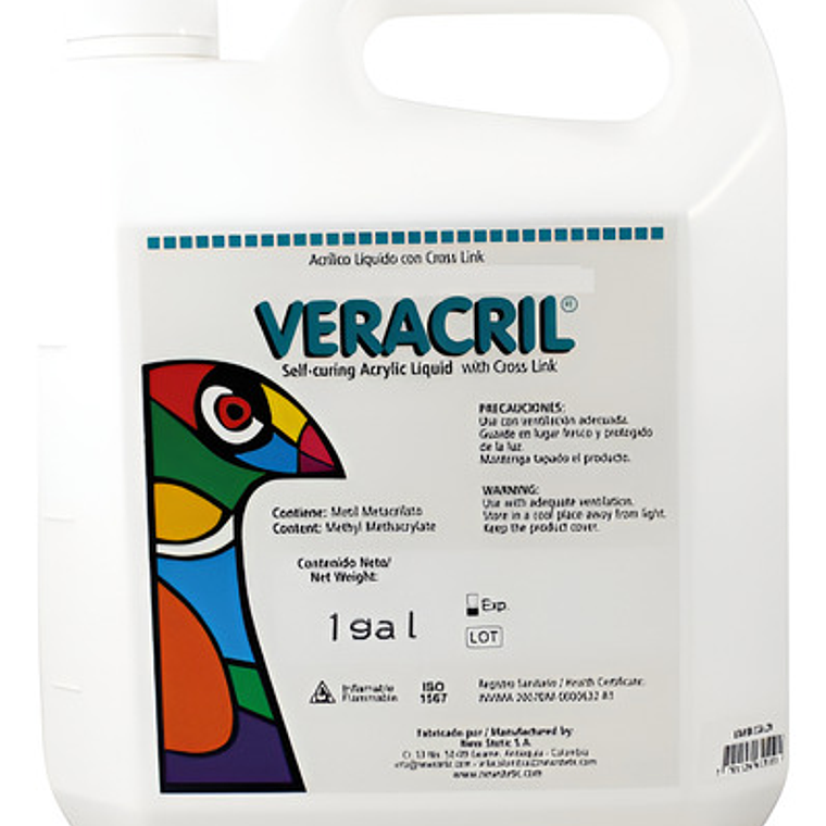 Monómero Veracril Termocurado Líquido Dental 1 Galón 3.72lt 1