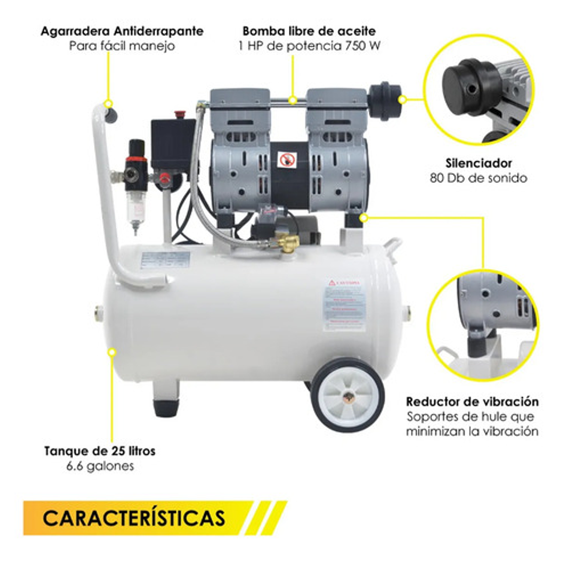 Compresor Dental Libre De Aceite Silencioso 25lts 1hp Prof. 4