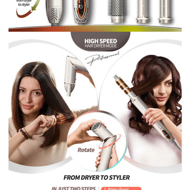 Secador Iónico Multistyler Hair Dryer Curly Scronchies 10