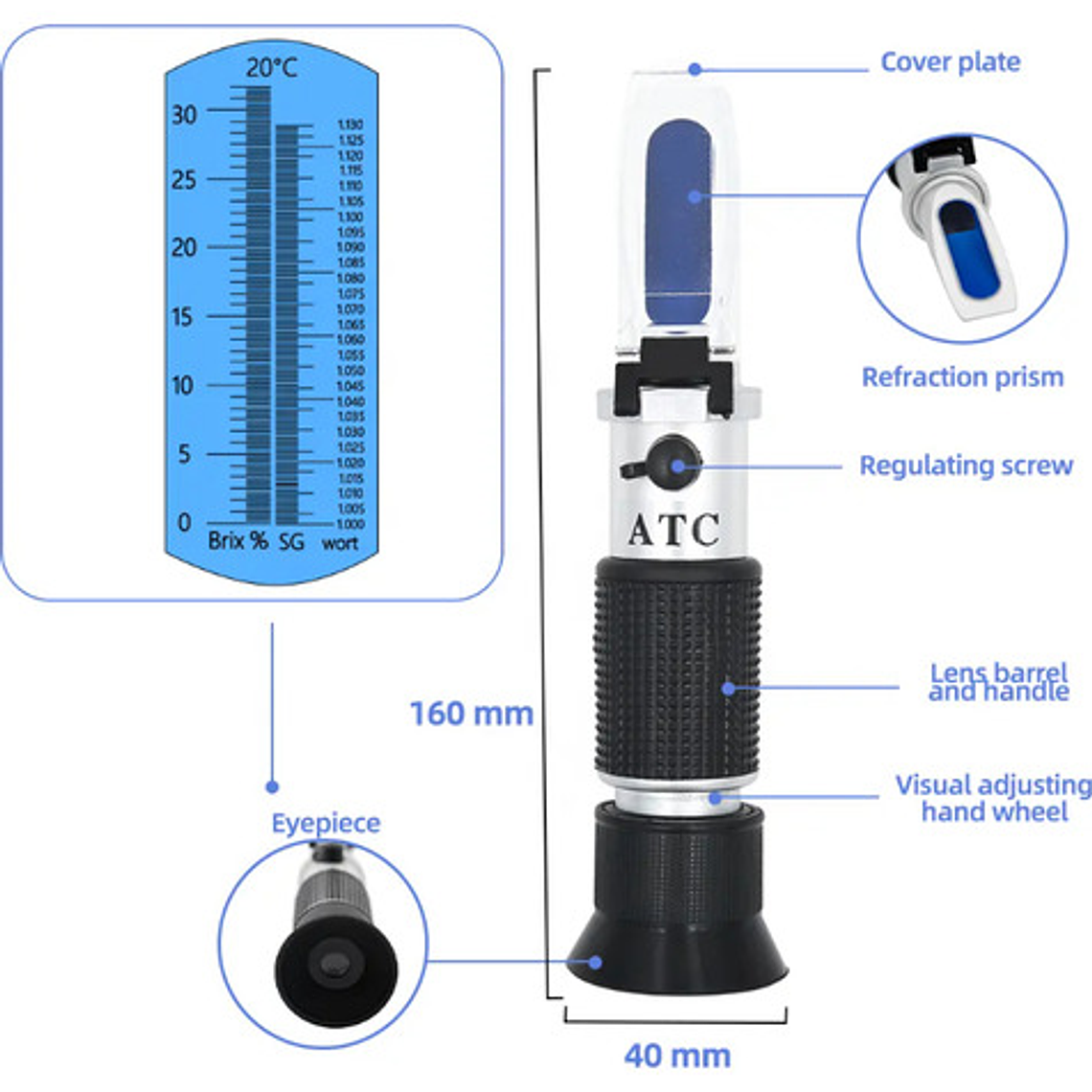 Refractometro Doble Único 0 A 32 Brix Y Sg Wort, Con Estuche 7