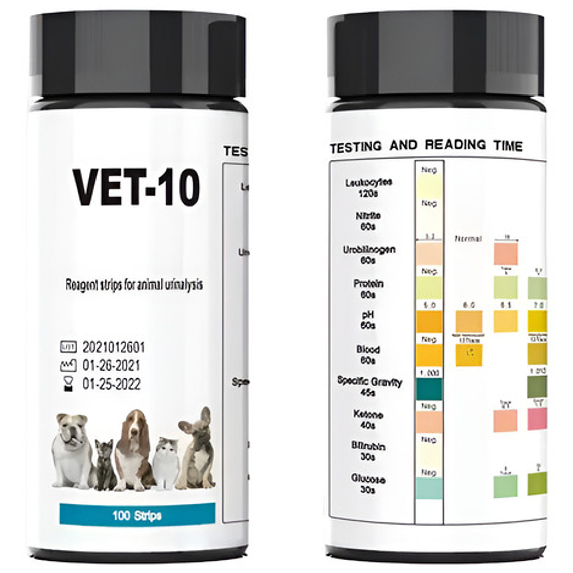 Set Tiras Medición Veterinario Orina Vet 10 Parámetros React 1