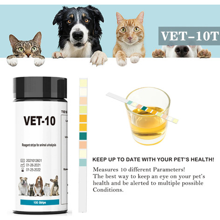 Set Tiras Medición Veterinario Orina Vet 10 Parámetros React 5