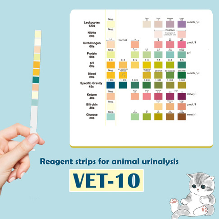 Set Tiras Medición Veterinario Orina Vet 10 Parámetros React 7