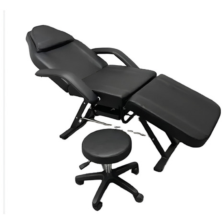 Camilla De 3 Cuerpos Para Estética Profesional C/ Taburete Color Negro 1