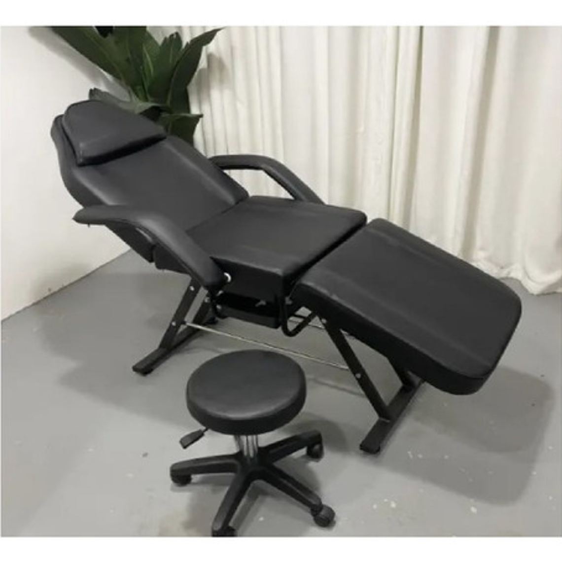 Camilla De 3 Cuerpos Para Estética Profesional C/ Taburete Color Negro 2