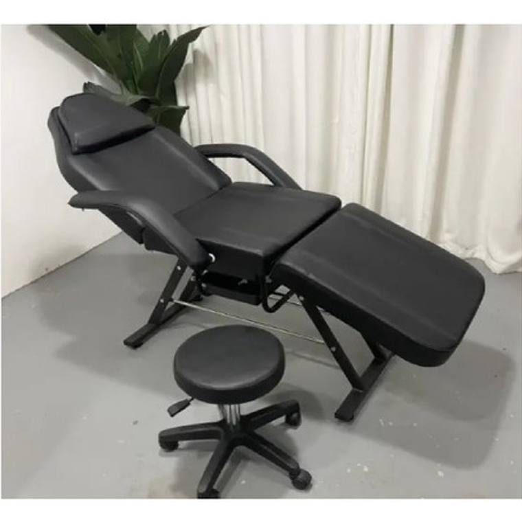 Camilla De 3 Cuerpos Para Estética Profesional C/ Taburete Color Negro 2