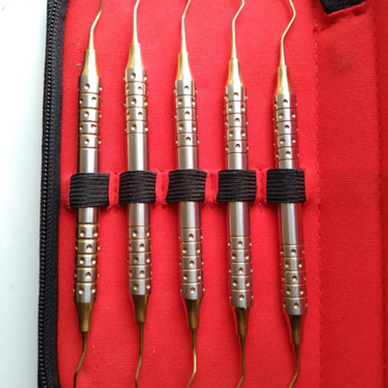 Set De 5 Curetas Estilo Gracey Periodoncia Pacard En Estuche Color Dorado 5