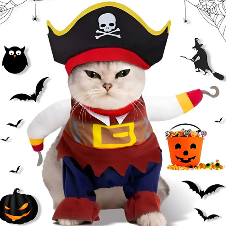 Disfraz Halloween Pirata Para Perro Gato Con Sombrero Y Capa 6