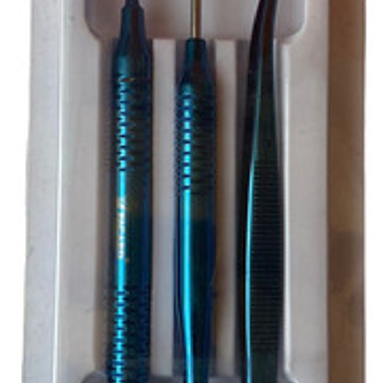 Kit Examen Dental Especial Metalizado Espejo Pinza Y Sonda Color Azul 2