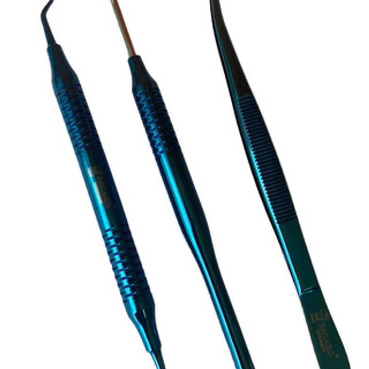 Kit Examen Dental Especial Metalizado Espejo Pinza Y Sonda Color Azul 3