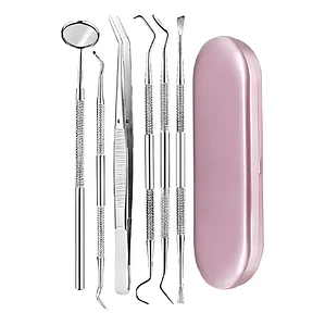 Set Xl Examen Dental Cuchareta Espátulas Y Más 6 Con Estuche Rosa