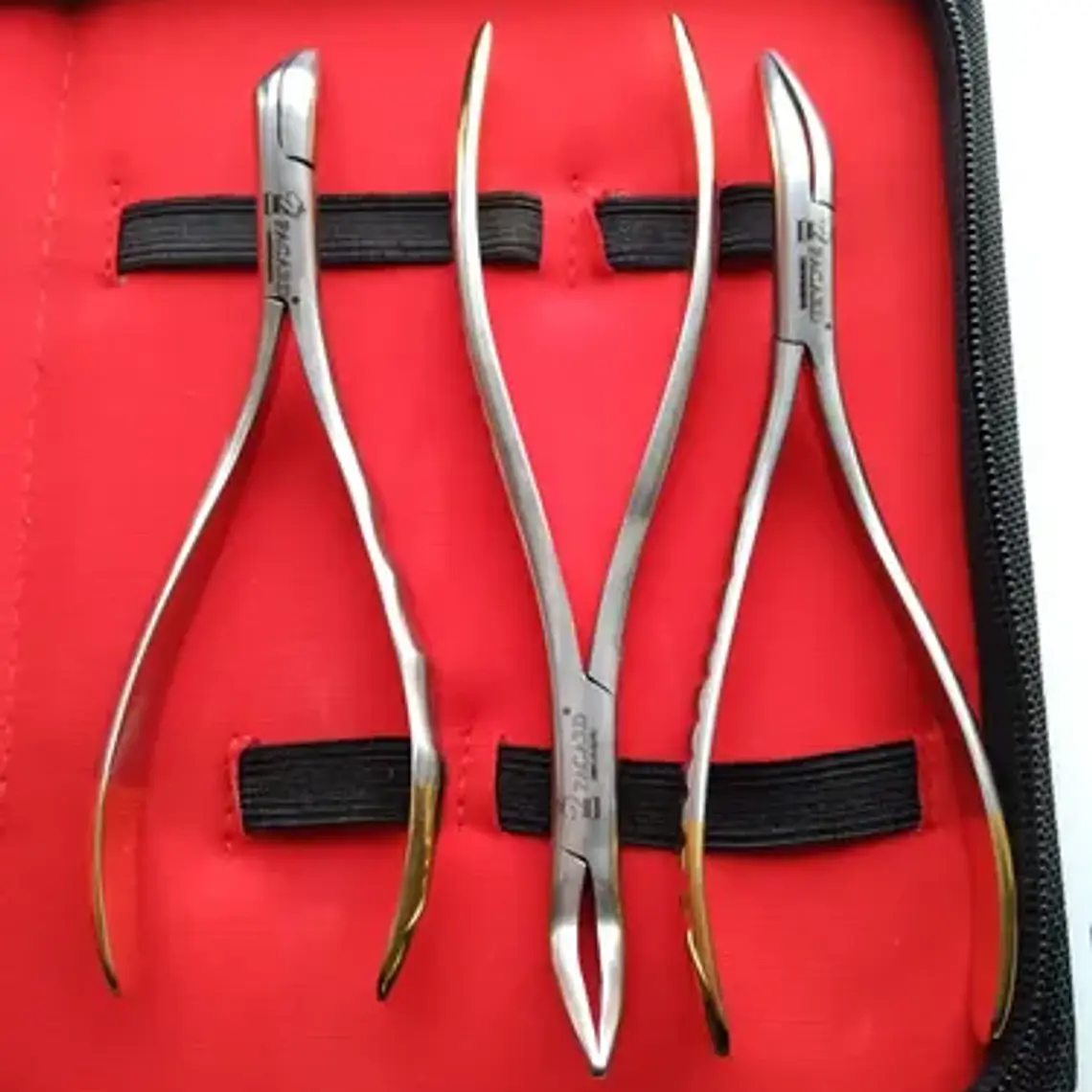 Set 3 Forcep Extracción Raíces Dentales Pacard Mango Dorado 3