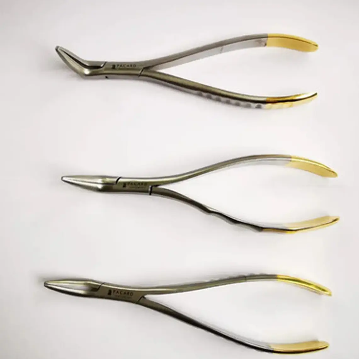 Set 3 Forcep Extracción Raíces Dentales Pacard Mango Dorado 6
