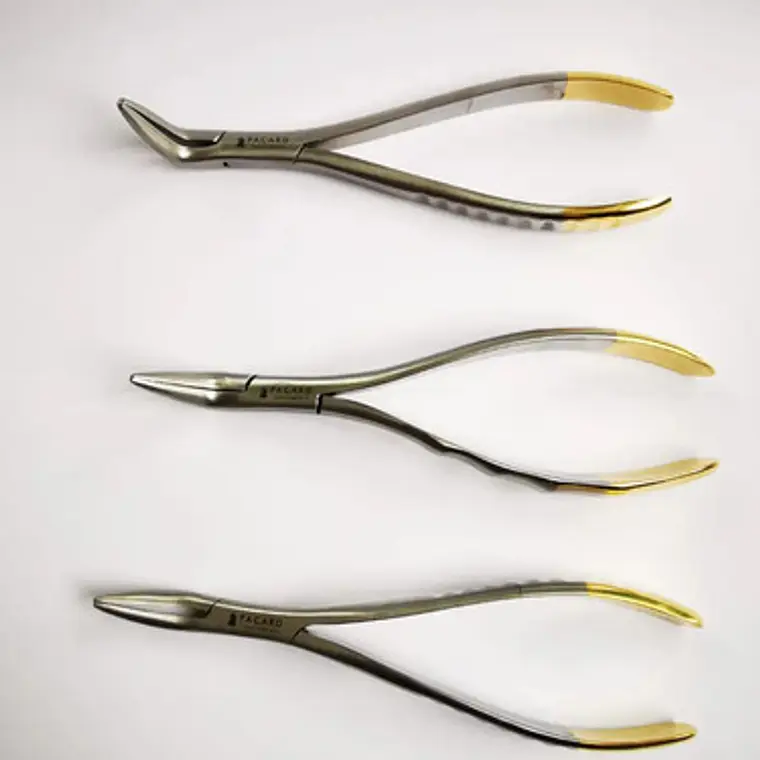 Set 3 Forcep Extracción Raíces Dentales Pacard Mango Dorado 6