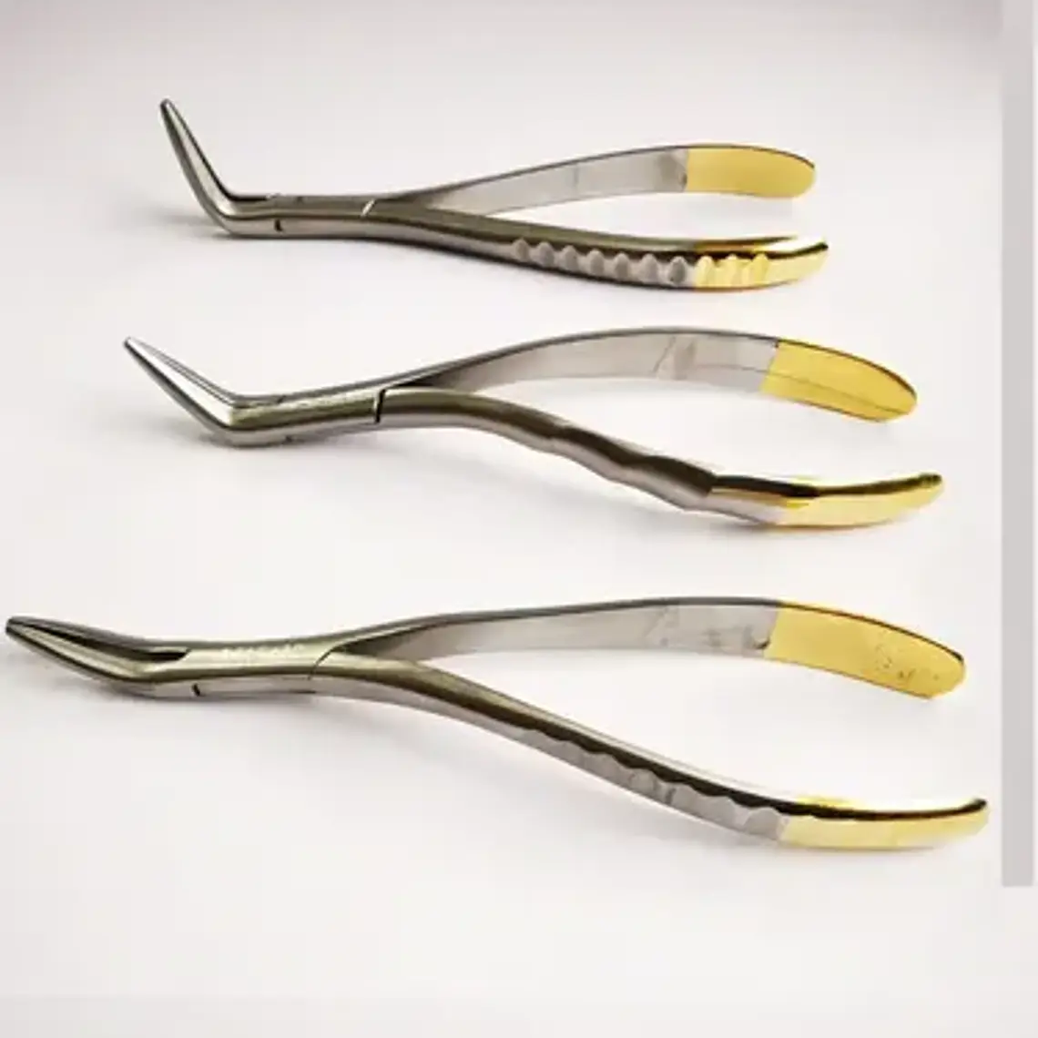 Set 3 Forcep Extracción Raíces Dentales Pacard Mango Dorado 7
