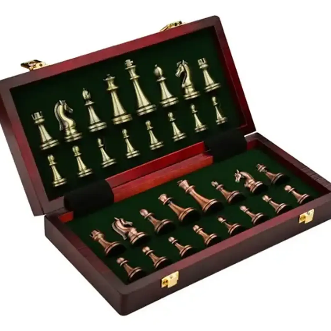 Tablero Ajedrez Deluxe Piezas Metálicas Cobre Y Bronce 29cm 2
