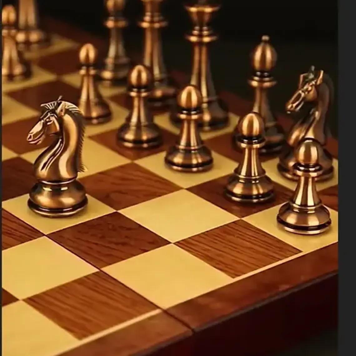 Tablero Ajedrez Deluxe Piezas Metálicas Cobre Y Bronce 29cm 3