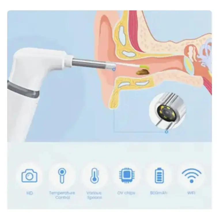 Otoscopio Inalámbrico Wifi Cámara Oído Luz Led Recargable Color Blanco 8