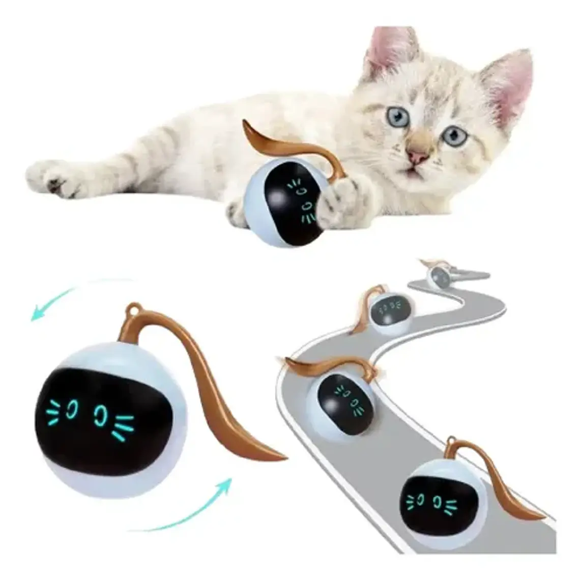 Bola Robot Juguete Gato Eléctrico Interactivo Inteligent Usb Blanco 2