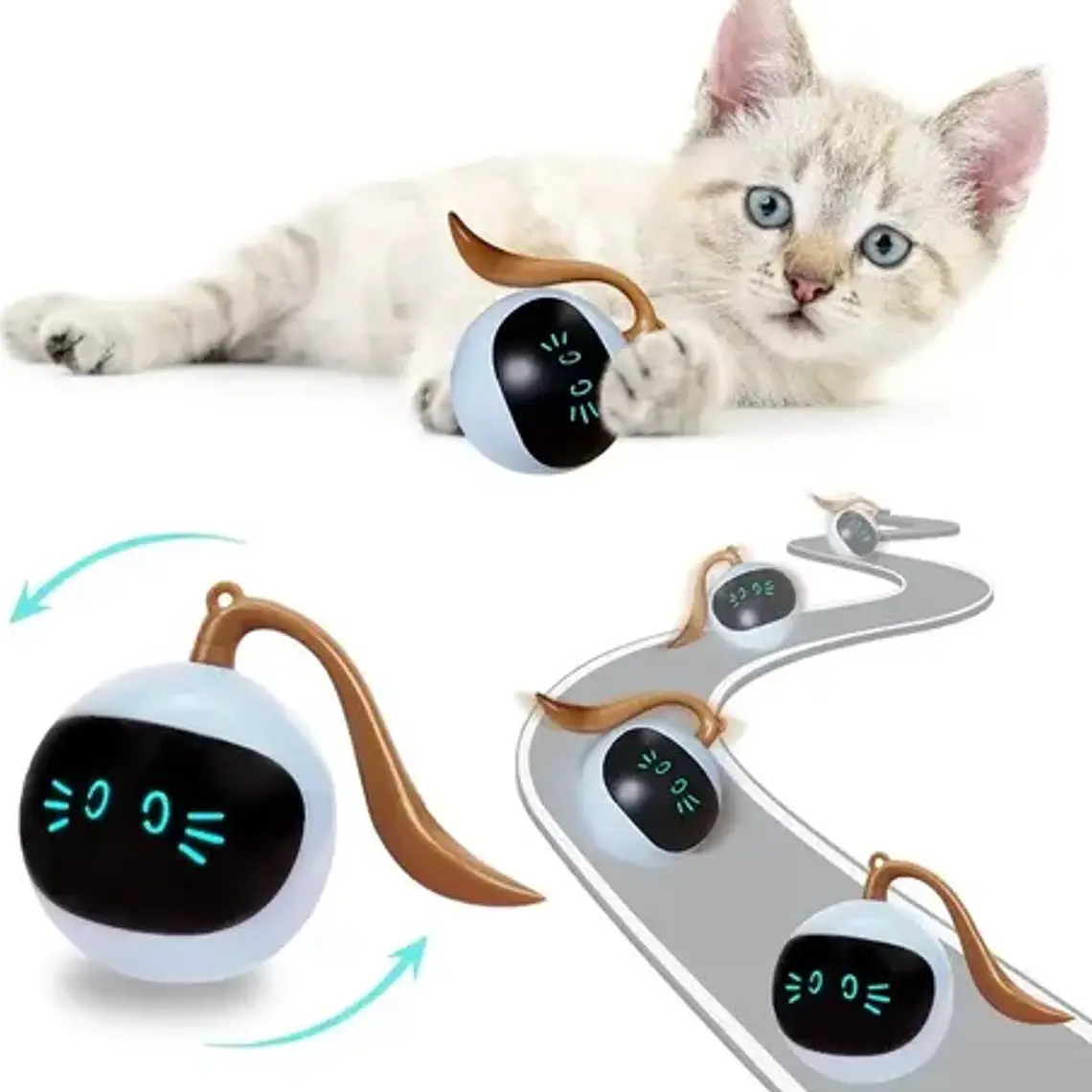 Bola Robot Juguete Gato Eléctrico Interactivo Inteligent Usb Blanco 9