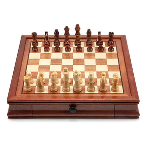 Tablero Ajedrez Premium Cajones Magnético Madera Fina 42cm