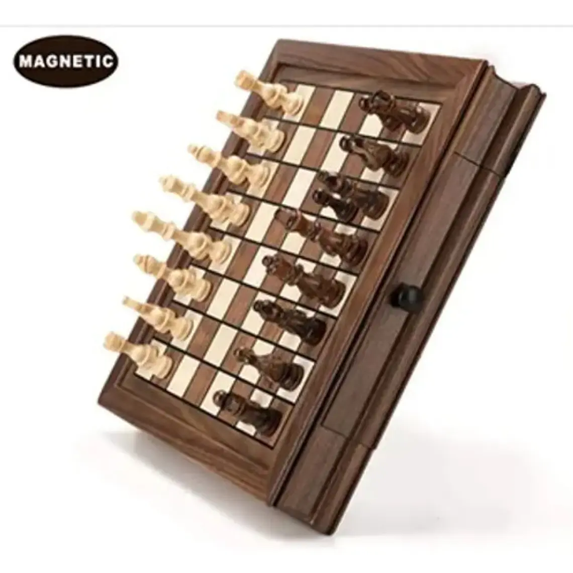 Tablero Ajedrez Premium Cajones Magnético Madera Fina 42cm 7